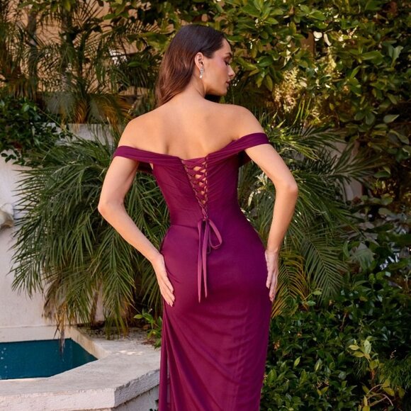 New Teal Sheath Off Shoulder Evening Gown w/ Boned Bodice & Lace Up Back CD387 - Picture 5 of 10